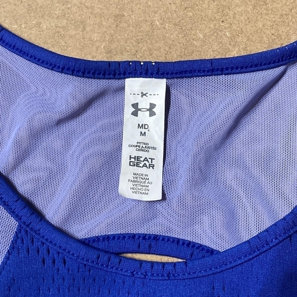 Under Armour Heat Gear Blue Sheer Tank Top Women's Medium M Open Back Fitted EUC - Picture 13 of 13